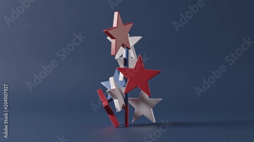 Red, White, and Blue Stars Stacked Precariously Illustrating Fragile Balance and National Challenge