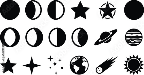 Fényképezés Black and white of planets stars and celestial bodies crescent moon asteroid de