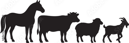 Farm animal silhouettes horse cow sheep and goat vector illustration