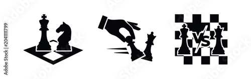 Fotografi Chess Game Strategy and Competition Icons Set
