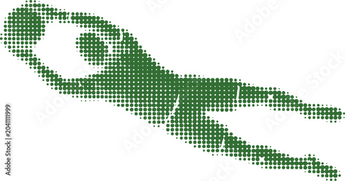 Fotografía Green halftone soccer goalkeeper silhouette, stylized football player diving to