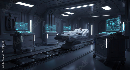 Futuristic Medical Facility: Patient Care, Advanced Technology, and Cutting-Edge Treatment