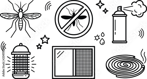 Tableau sur toile Mosquito control and insect prevention line icon set with repellent spray zapper