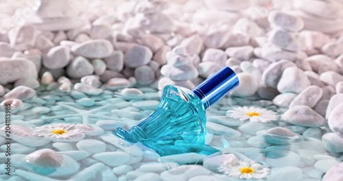 Atomatic blue perfume as holiday beach scent. 