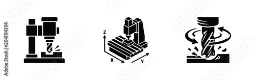 Bild auf Leinwand CNC machine and milling icon set
