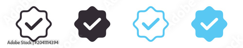 Foto Blue checkmark tick verified badge icon Set, approval checkmark seal, trusted ce