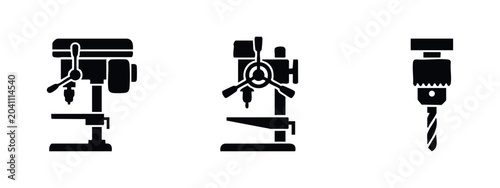 Фотография Drilling machine and drill bit icons set