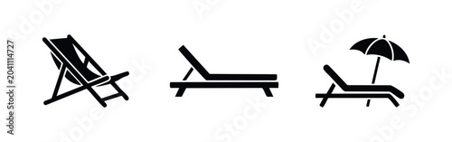 Tableau sur toile Beach Lounge Chairs and Parasol Icons