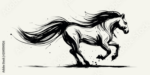 Cuadro en lienzo galloping horse artistic ink wash illustration animal equestrian motion dynamic
