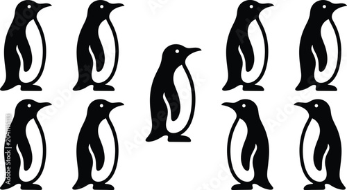Fotografía Penguin silhouette icon set with standout individual unique concept bird group f