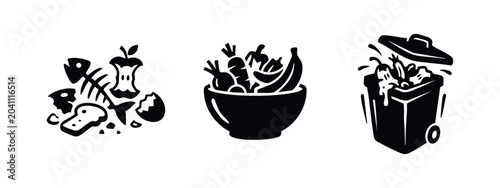 Quadro su tela Organic waste and compost icons set