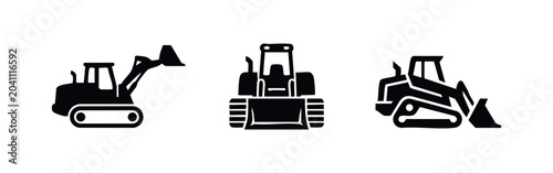 Εκτύπωση καμβά Heavy Construction Excavator and Loader Machinery Icons