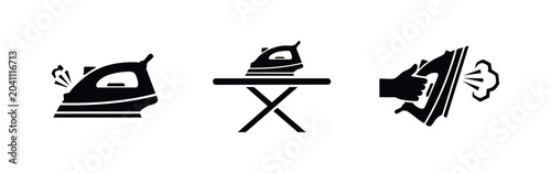 Εκτύπωση καμβά Set of ironing icons: steam iron, iron on board, and hand ironing