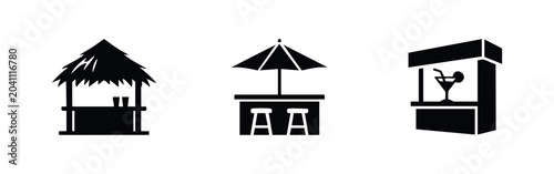 Photos Set of beach bar and tiki hut icons, summer and holiday concepts.