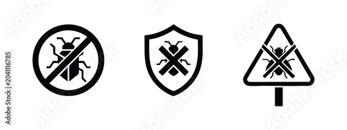 Photos Set of pest control and no bug icons, representing insecticide and warning