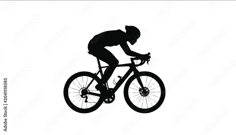Fototapeta premium Cyclist silhouette hunches over a road bike to demonstrate a fast racing position for competition.