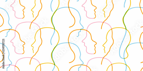 continuous line art human profiles pattern on white background silhouette abstract minimalist