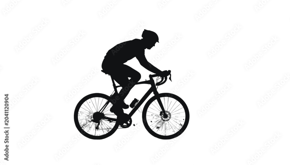 Fototapeta premium Cyclist rides a racing bicycle with speed while wearing protective gear on a flat white background.