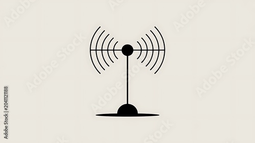 Black radio antenna icon with circular base and curved lines radiating outward, symbolizing wireless connectivity and communication technology illustration