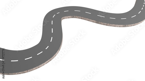 A winding road against a white background, a long stone-paved walkway, 3D rendering.