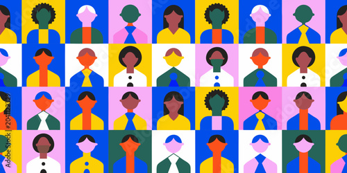 grid of stylized people icons in flat vector style illustration diversity community