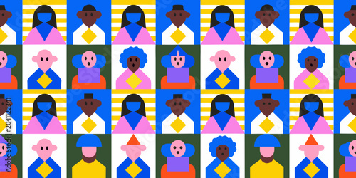 grid of colorful flat vector people illustrations diverse characters avatars faces expressions