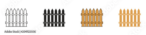 Photos Wooden Fence Icon Set, garden boundary barrier, picket fence enclosure, outdoor