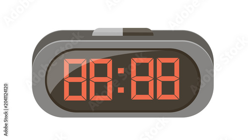 Modern gray digital alarm clock with red LED display on white background bedside electronic time management tool for morning wake up schedule