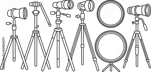 Cuadro en lienzo Camera tripods, photography equipment, telescopic stands, adjustable mounts, bla