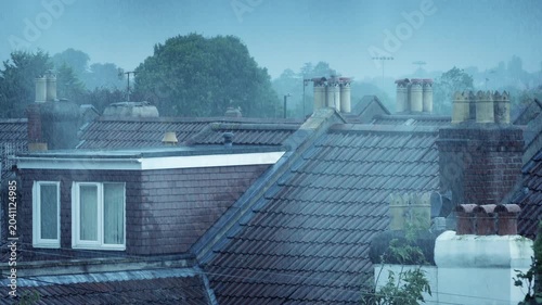 Heavy Rain On House Roofs