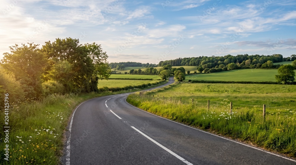 Obraz premium Winding road through a serene countryside landscape