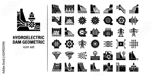 Bild auf Leinwand Hydroelectric Dam Geometric Black White-Water Flow Turbine Chamber Grid-Hydro En