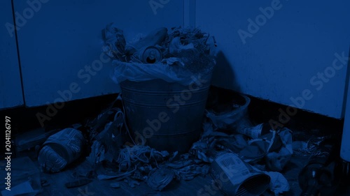 Messy Kitchen Trash Can In The Dark