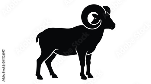 Картината върху платно Ram Silhouette Against White Background Minimalist Animal Shape