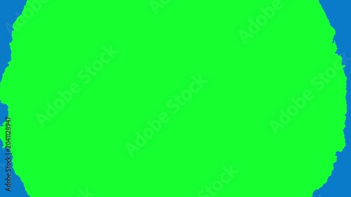 Hand Drawn Ink Splatter Transition Blue and Green Blot Splash Overlay with Chroma Key Background
