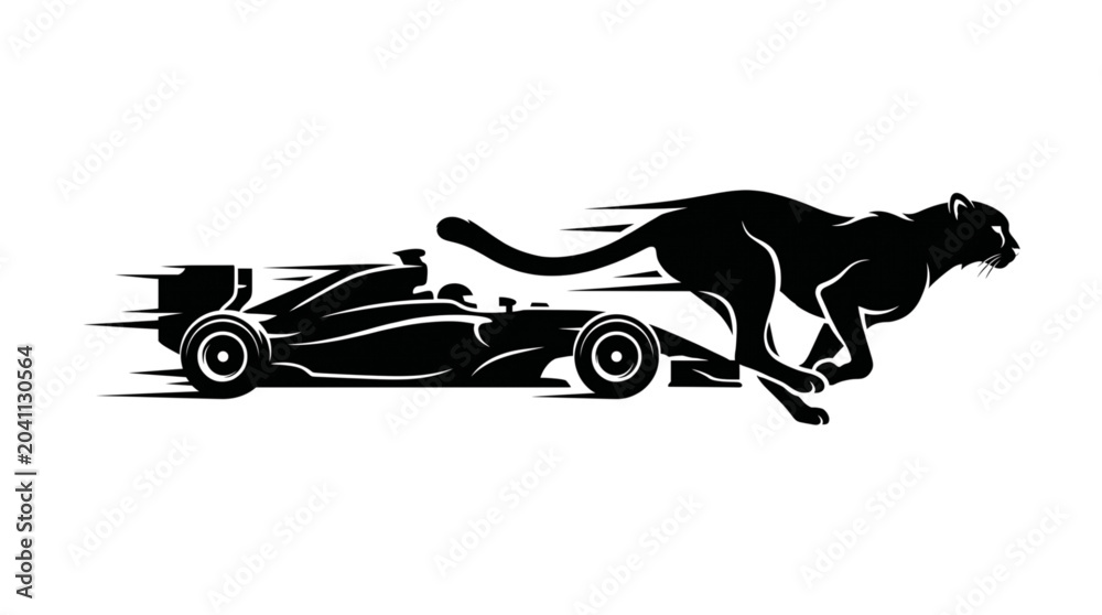Fototapeta premium silhouette of a formula race car transforming into a fast running cheetah