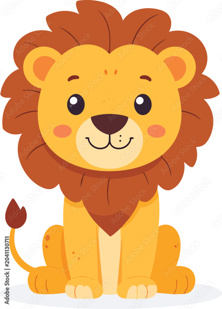 Fototapeta premium Smiling cartoon lion with orange mane