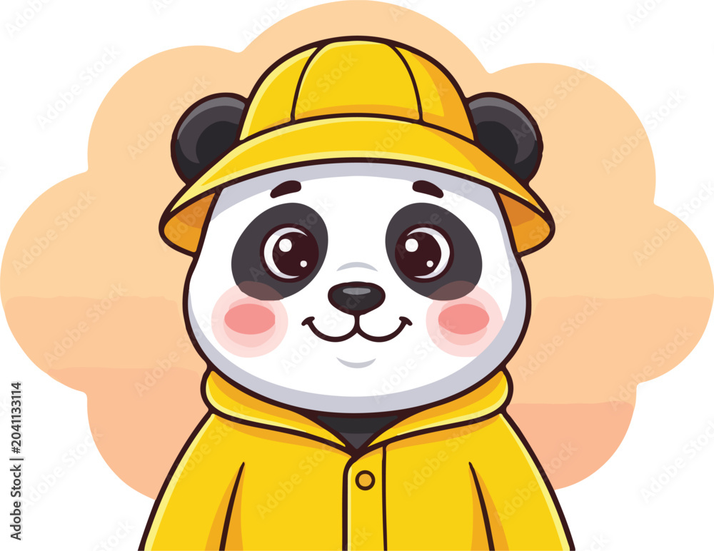Obraz premium Cute Panda Character Yellow Raincoat Illustration