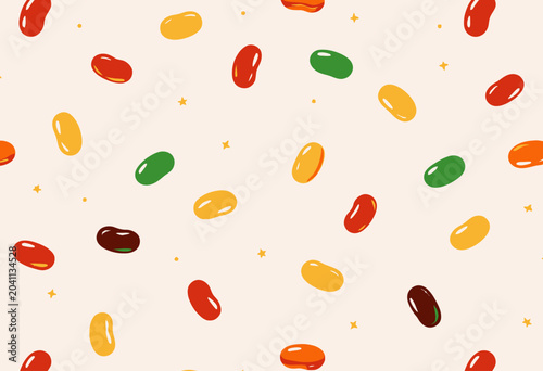 Colorful Jelly Beans Scattered on Light Background.