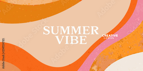 Photos summer vibe text on abstract colorful background orange pink beige waves curves