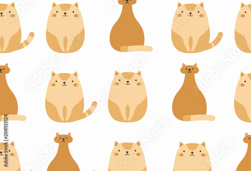 Seamless pattern of cartoon cats in rows.