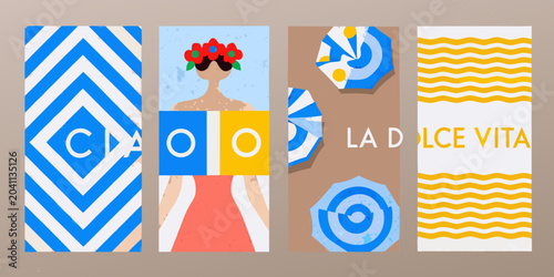 Fényképezés four minimalist summer vacation posters with geometric patterns travel design il