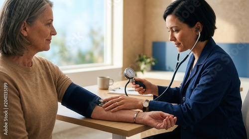 Medical Professional Checking the Blood Pressure of an Older Patient in Clinic Setting