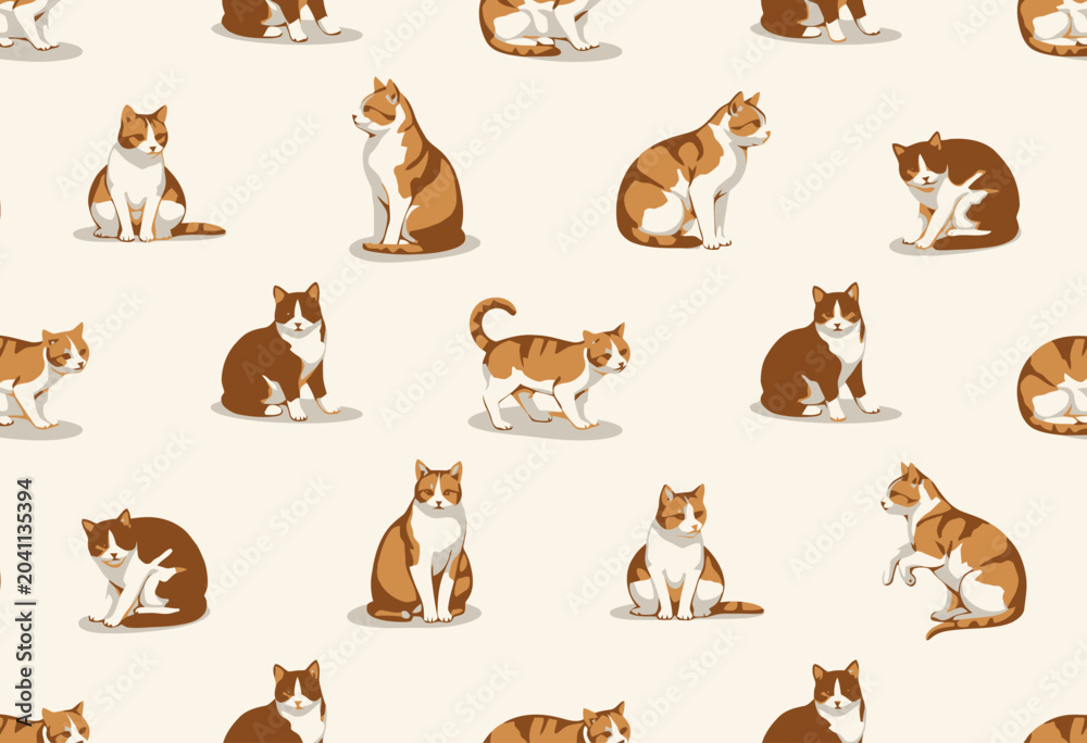 Obraz premium Seamless pattern of various cats in different poses.