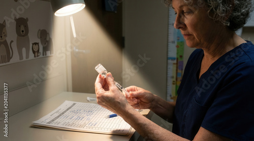 Medical Professional Preparing Vaccine In Clinic Setting With Focused Intent and Precision