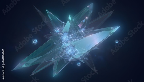 Abstract 3D Crystalline Structure Featuring Transparent Geometric Facets Intersected By Soft Radiant Blue Glowing Illumination In A Minimalist Digital Environment