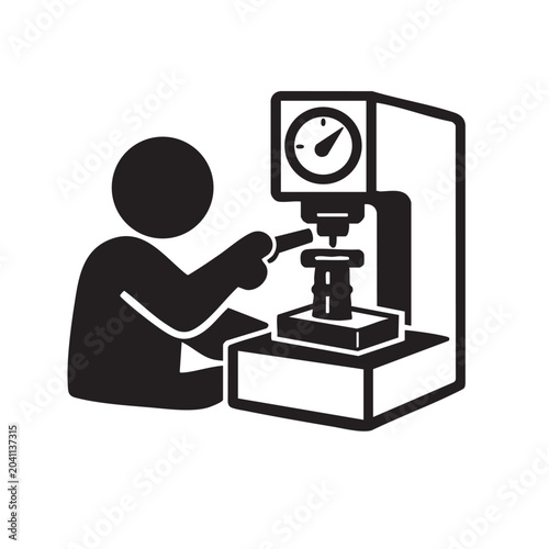 Tablou pe pânză Microscope icon with person adjusting the lens and a circular eyepiece featuring
