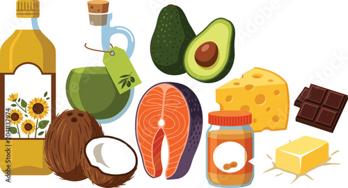 Φωτογραφία Set of healthy fats and oils food sources illustration.