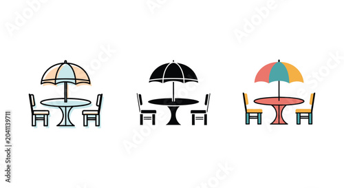 Bilde på lerret outdoor dining setup flat icons table chair