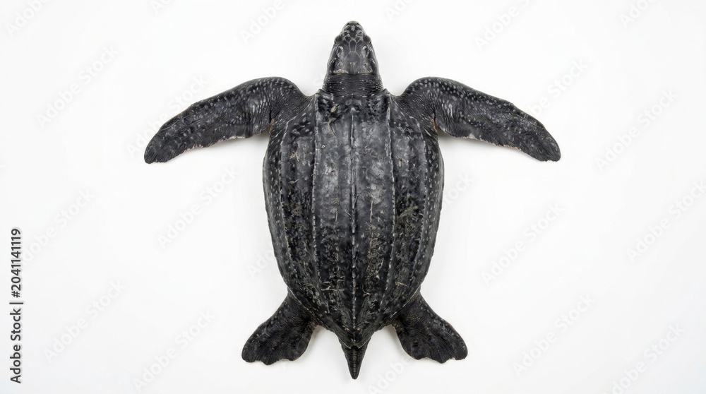 Fototapeta premium Leatherback sea turtle (Dermochelys coriacea) specimen isolated on white background, top view, dorsal view, endangered marine species